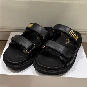 Dior Black Slides with Gold Lettering